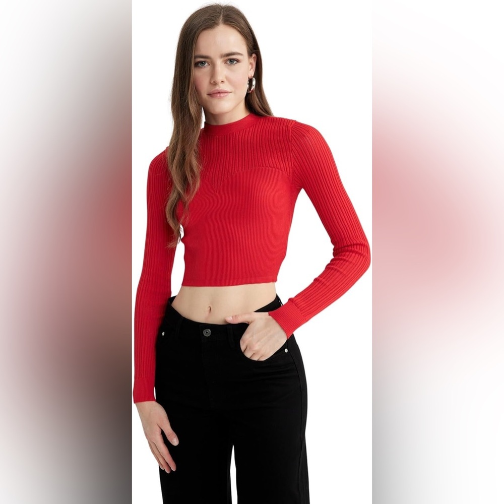 Chic Red Long Sleeve Crop Top